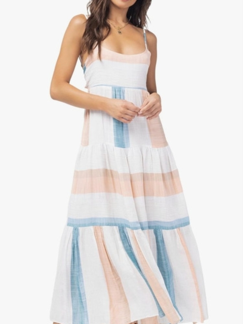 l*space White Maxi Dress with Peach & Sky Blue Stripes